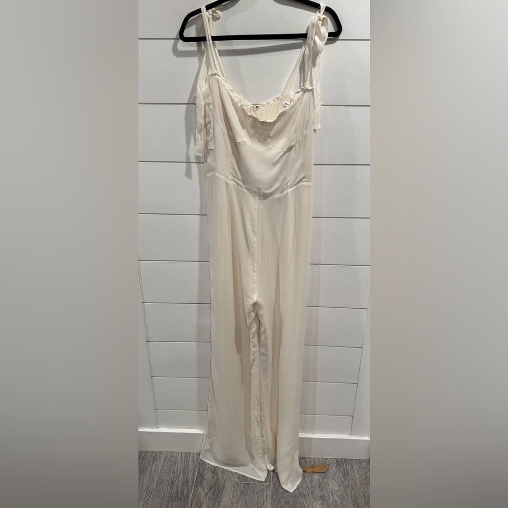 Reformation Ivory Wide-Leg Jumpsuit 🤍 | Sweetheart Neckline – Size 12 - Picture 4 of 16